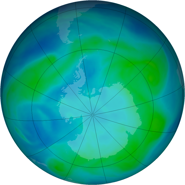 Antarctic ozone map for 31 January 2007